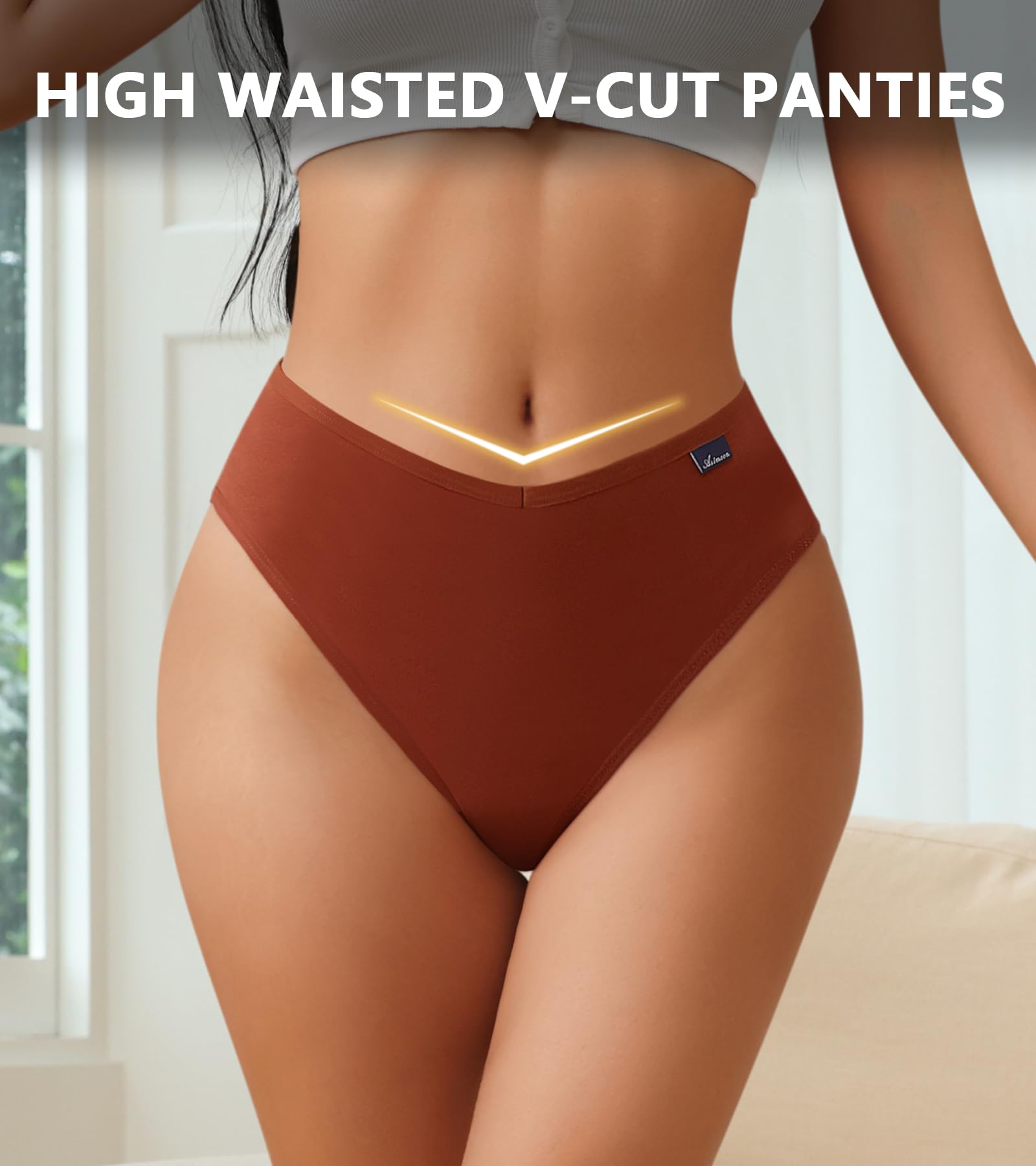 ASIMOON Ropa interior de bikini de algodón de cintura alta para mujer, sexy, de corte alto, braga elástica con cintura en V