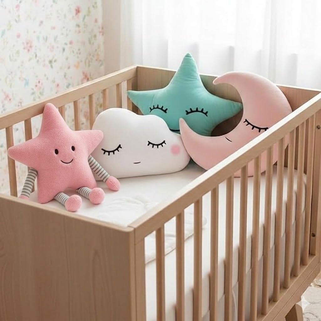 4 Pcs Moon Star Cloud Heart Pillow Soft Plush Pillow Cute Nursery Stuffed Throw Cushion Decorative Creative Cushion for Home Decor Baby Room (Pink Combo)-image-7
