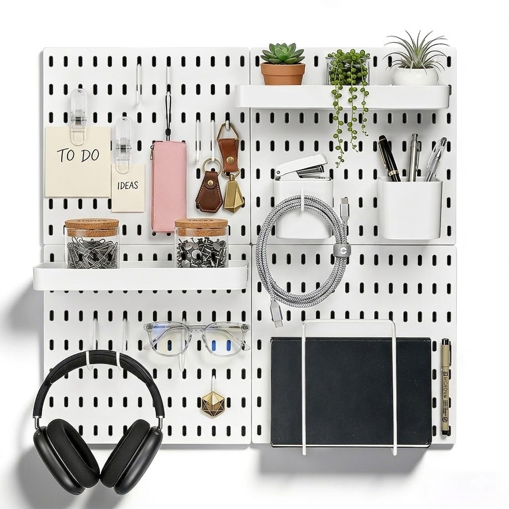 felthouse Peg Board for Wall with Pegboard Accessories Metal Pegboard Wall Organizer for Study Table, Kitchen & Office Hanging Perforated Board Wall Organiser & Peg Board Storage System.
