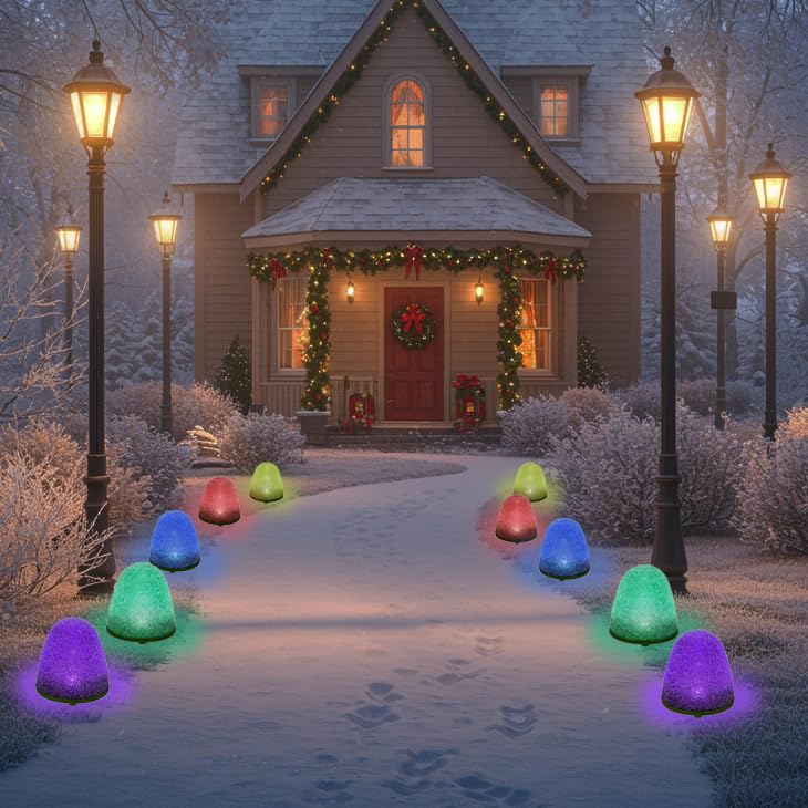 Kringle Bros Set of 10-8 Tall Sugar Coated LED Gumdrop Christmas Pathway Lights - Electric
