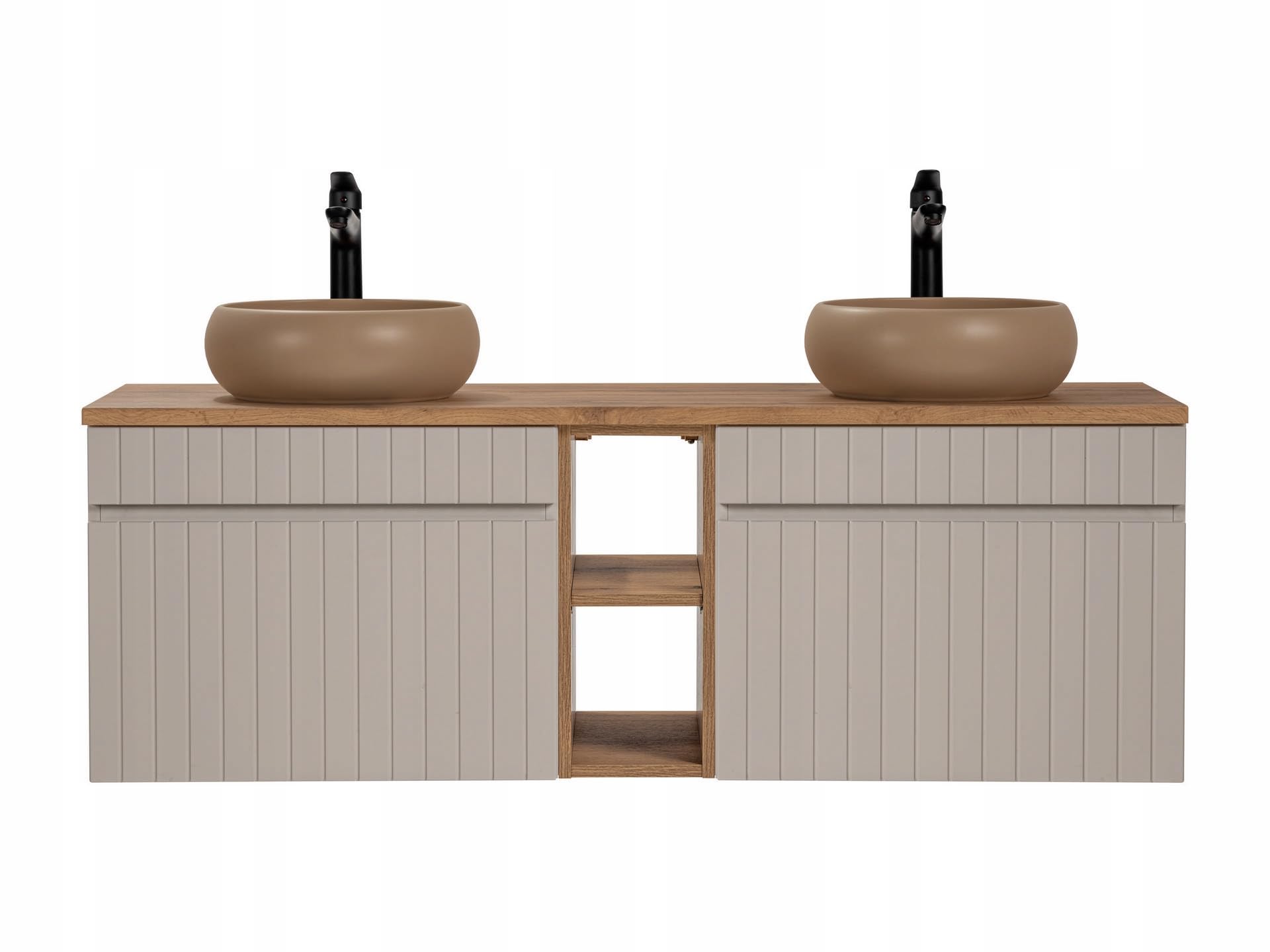 Armadietto da bagno a parete con lavabo da appoggio e 2 cassetti, in cashmere, 140 cm