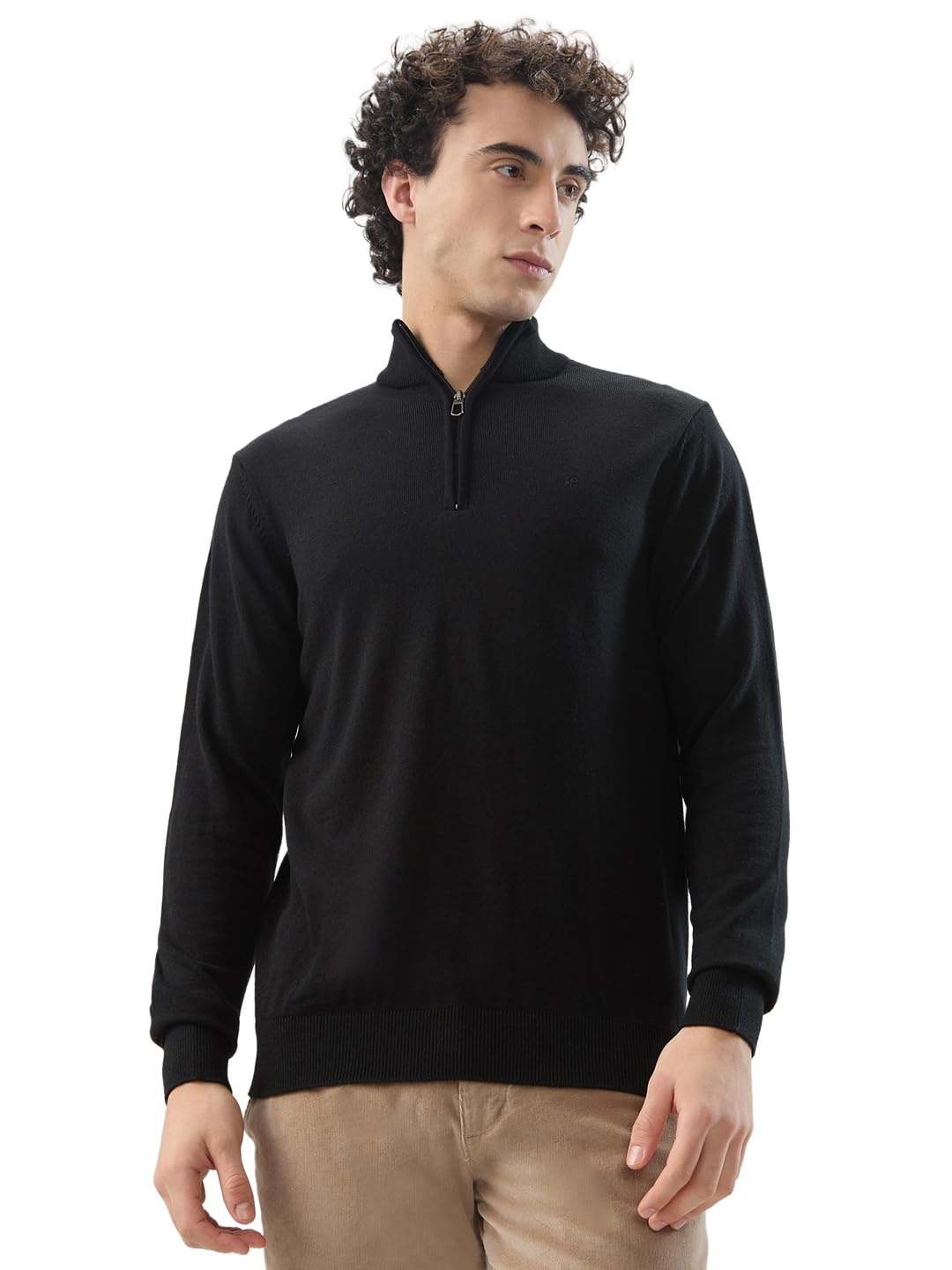 Men Regular Fit Solid Pattern Acrylic Wool Blend Stand Collar Full Sleeve Casual Sweater-image-25
