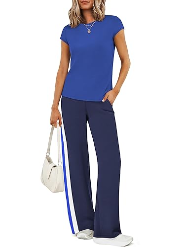 Casly Lamiit 2 Piece Lounge Set for Women 2026 Cap Sleeve Top Wide Leg Pants Sweatsuits Airport Travel Clothing Sets