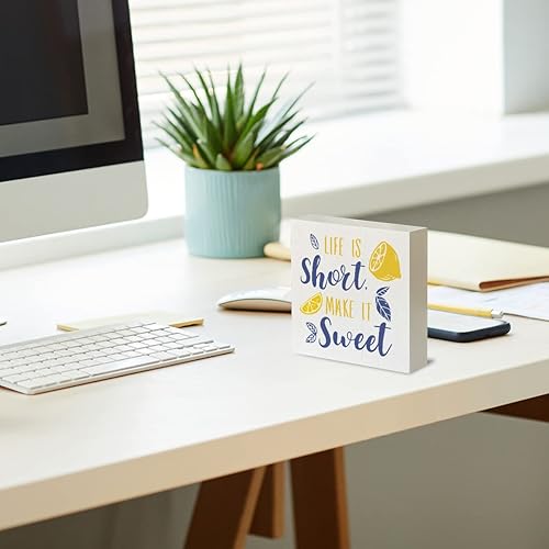 Miniatura 6 de Cartel de madera de limón rústico con texto en inglés Rustic Life is Short Make It Sweet Lemon, letrero decorativo de verano, placa de bloque para
