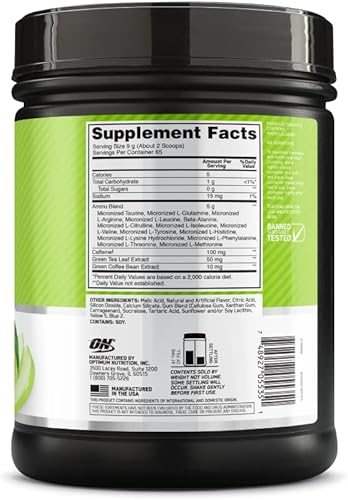 Miniatura 101 de Optimum Nutrition Amino Energy - Polvo energético para antes del entrenamiento con té verde, BCAA, aminoácidos, extracto de café verde, sabor uva