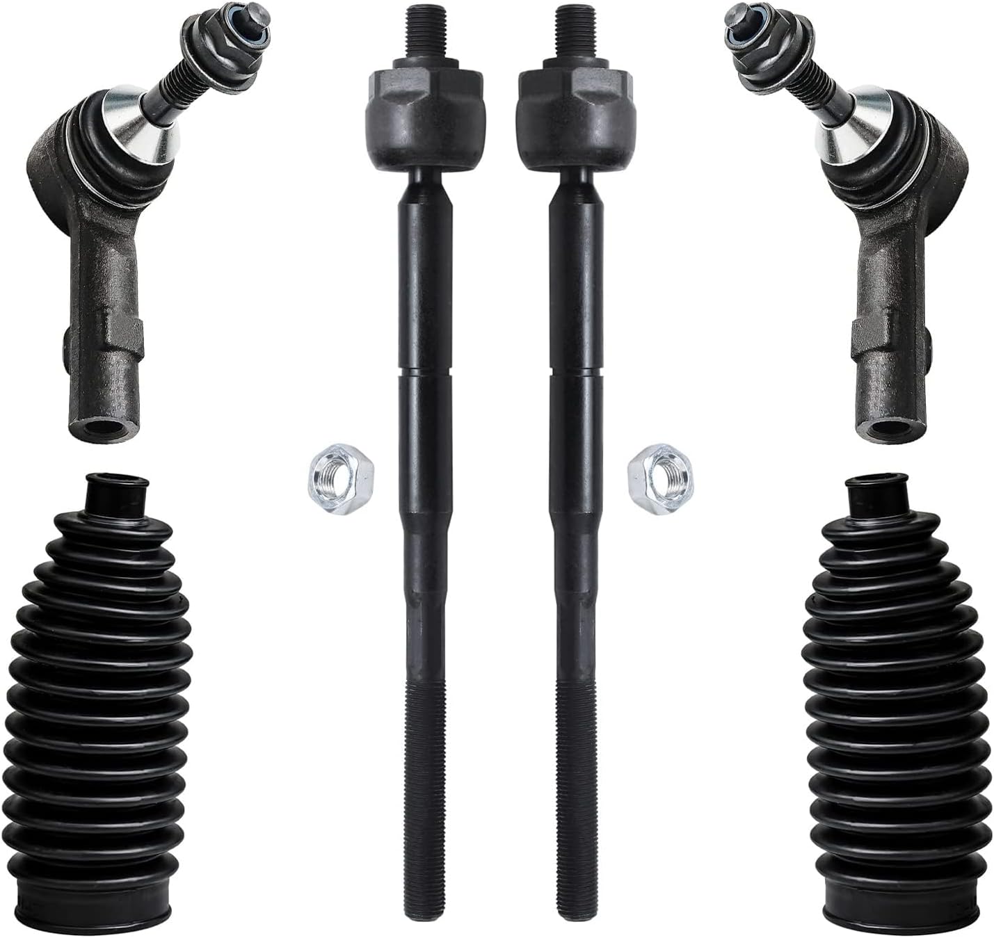 Detroit Axle - Front 6pc Tie Rods Kit for 2010-2016 Ford Flex Taurus Lincoln MKS MKT, 4 Outer & Inner Tie Rods 2 Boots 2012 2013 2014 2015 Replacement