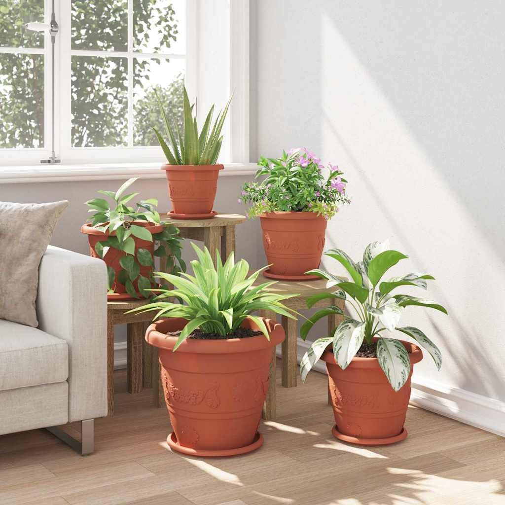 24er Set Runder Blumentopf Ø 39 x 32 cm Kunststoff, Großer Pflanztopf Ziegelrot für Garten, Balkon und Terrasse, Wetterfester Pflanzkübel mit Entwässerungslöchern für Innen und Außen