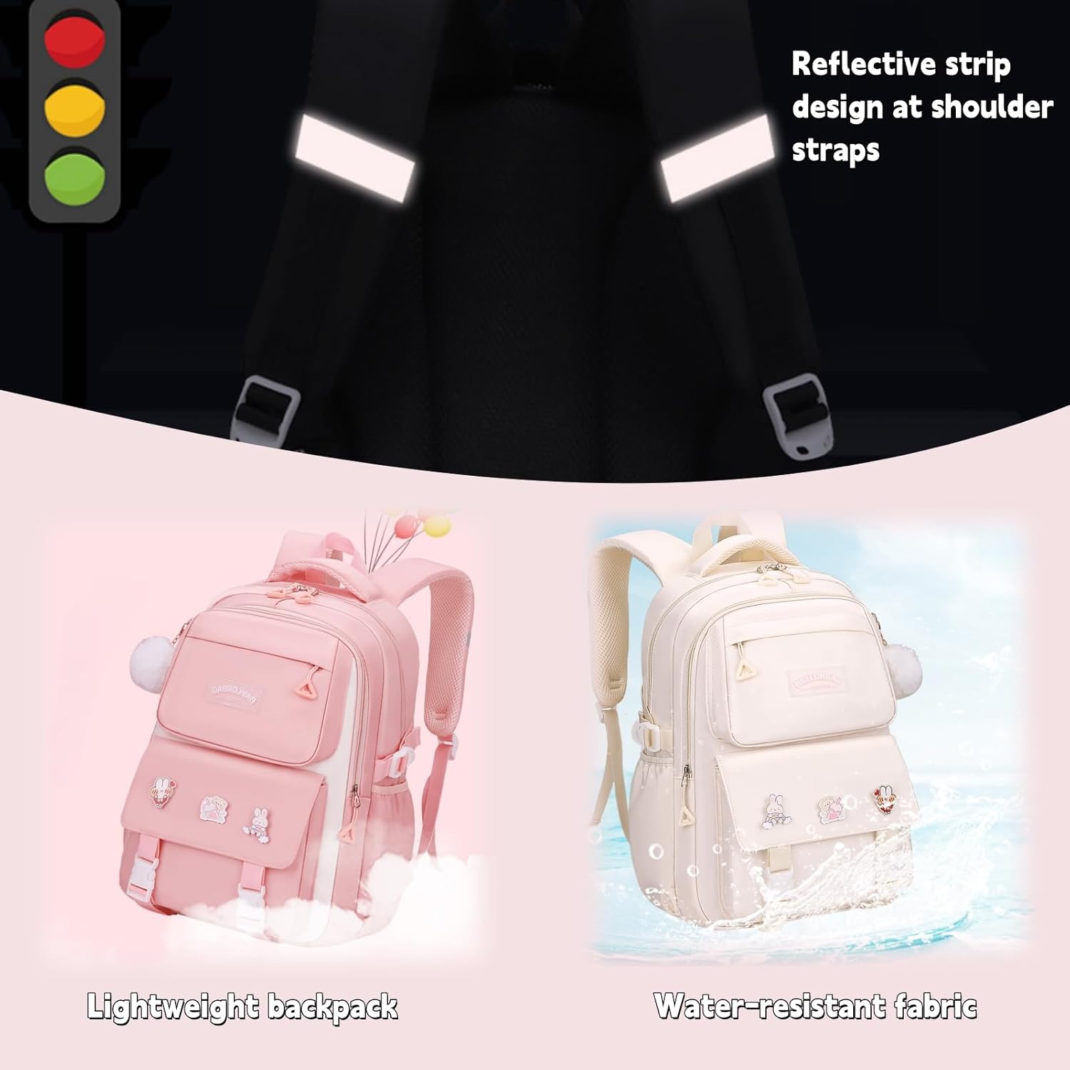 Mildame Girls Backpack Set, Kids School Backpack for Girls, Large Capacity Bookbag for Elementary Primary School, Cute Teens Travel Bag, Beige - Image 5