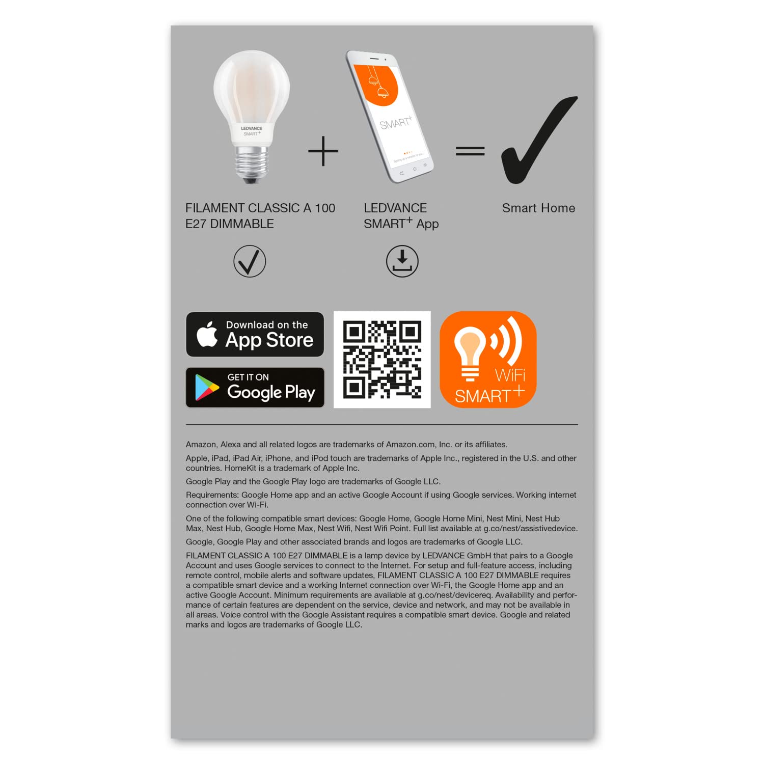 LEDVANCE Inteligentna lampa LED z technologią Wifi, E27, możliwość ściemniania, ciepła biel, kształt żarówki matowy, zamiennik żarówek 75W, możliwość sterowania przez Alexa, google i aplikację, 4 pak