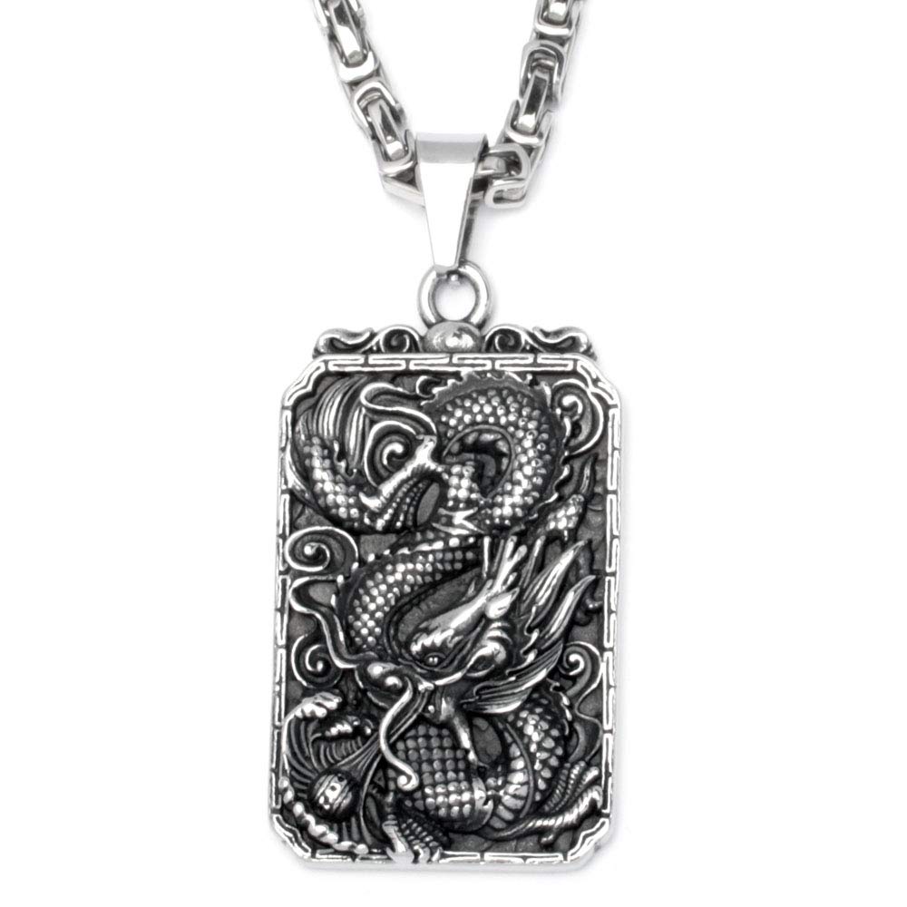 Großer Asiatischer Glücksbringer Drache Anhänger aus 316L Edelstahl XL DogTag Königskette Halskette Männerschmuck Bikerschmuck Herren Geschenk