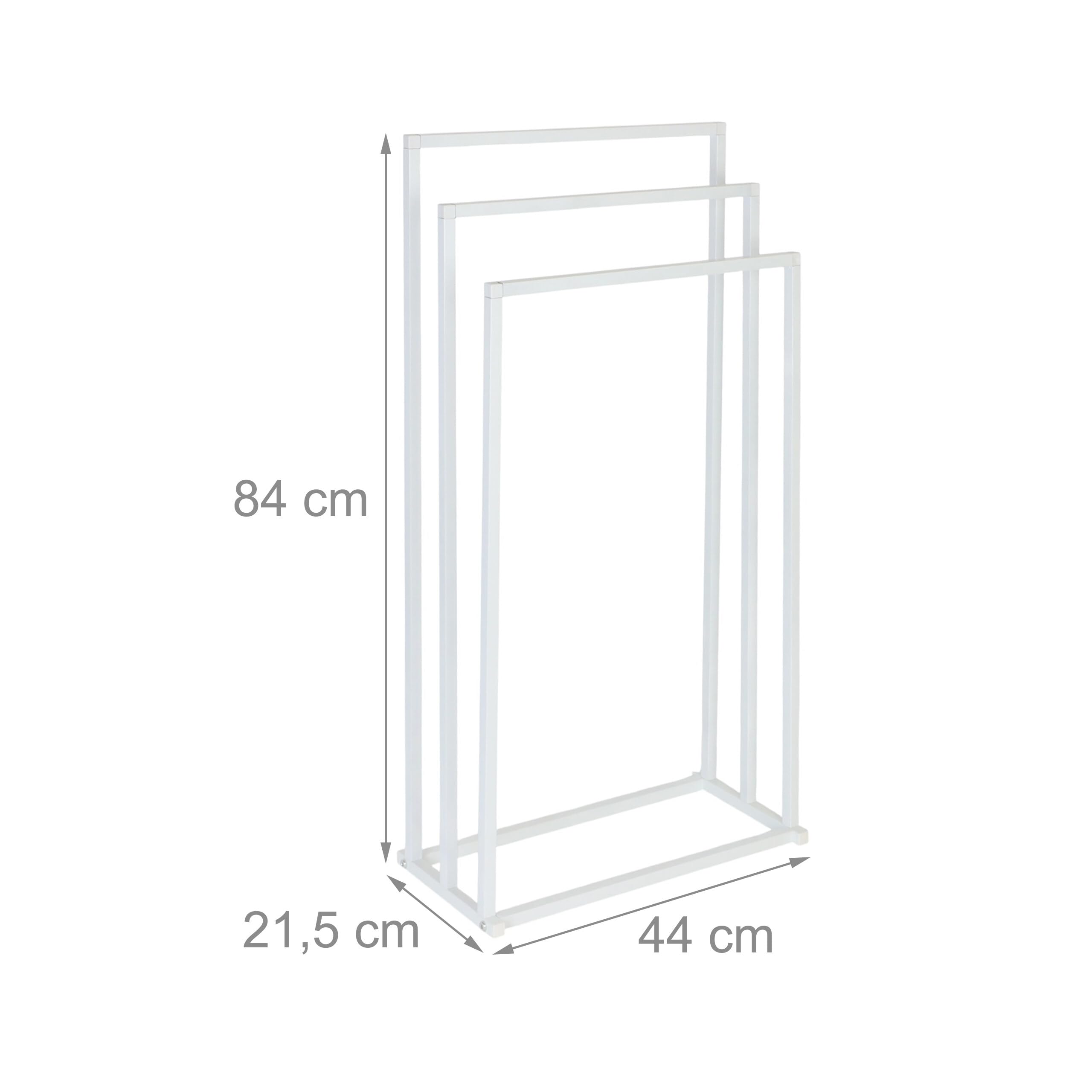 Porte-Serviettes sur Pied Relaxdays, H x L x P : 84 x 44 x 21,5 cm, métal, 3 Barres, Salle de Bains, Blanc