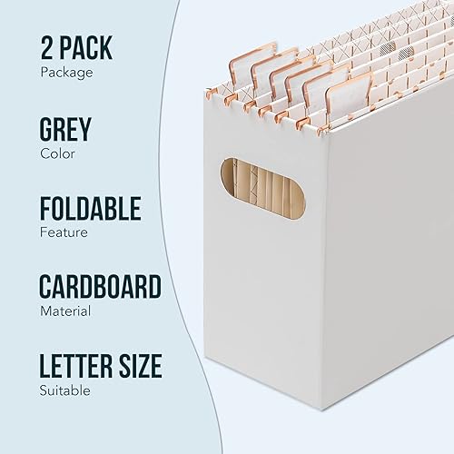 Miniatura 3 de Y YOMA Paquete de 2 organizadores de archivos colgantes, caja de almacenamiento de cartón para carpetas de archivos colgantes tamaño carta, cajas de