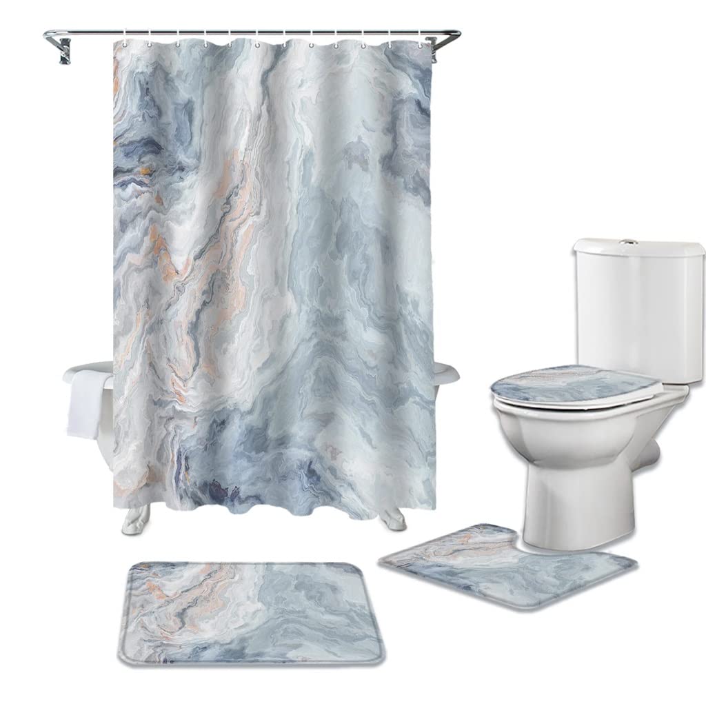 MOBYGKFY Marble Bathroom Shower Curtain Bath Mat Rug Carpets Set Toilet Lid Cover Floor Mats Accessories