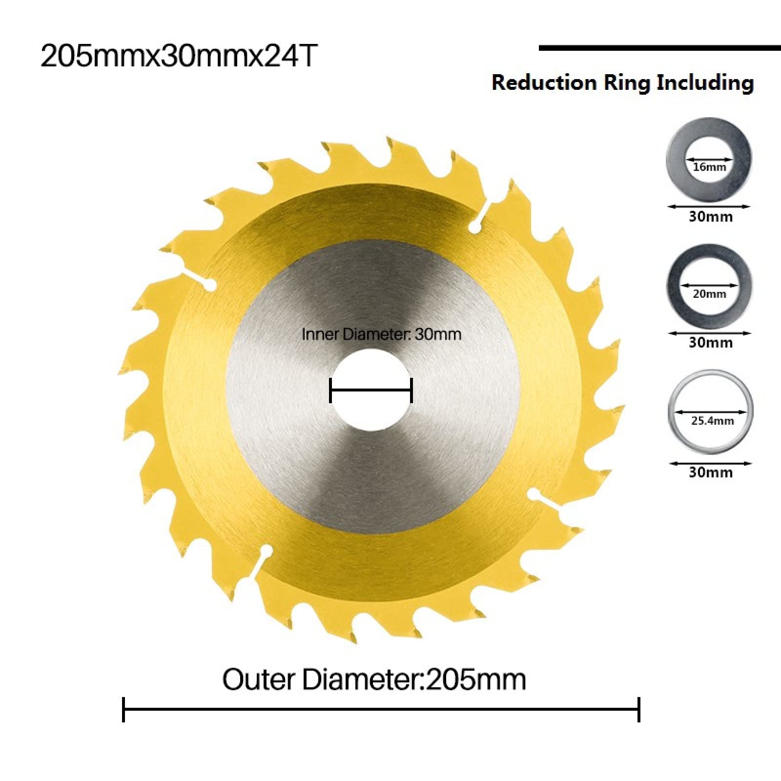 Hoja De Sierra Circular De 205 210mm, Hoja De Sierra TCT De 24T Para Herramienta Eléctrica Multifunción, Hojas De Sierra De Disco De Corte De Madera De Carburo Recubiertas De TiN,205x30x24T