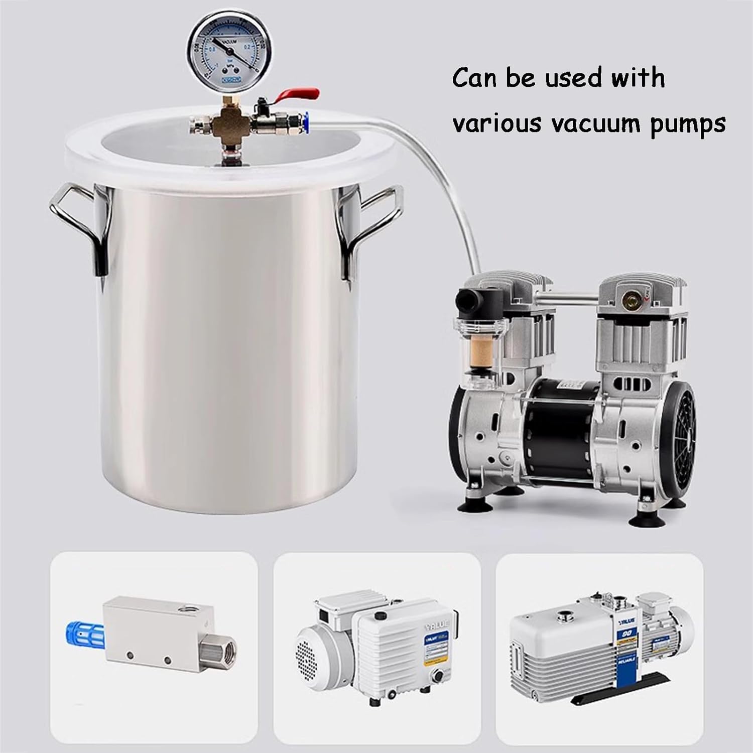 COYEUX 6L/10L/15L Vakuumkammer, Entgasungskammer aus Edelstahl, mit sichtbarem Acryldeckel, Unterdruckmanometer und Ventilschalter, zur Gasextraktion und zum Schutz von Lebensmitteln