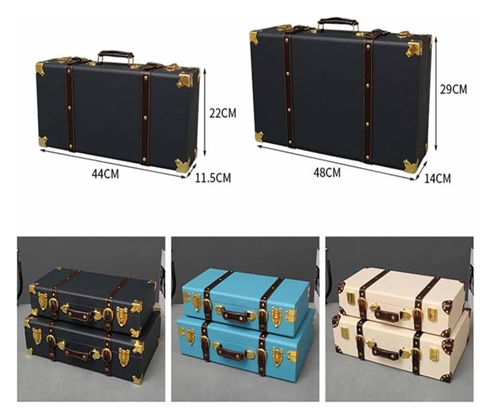 Maleta Retro, baúl de Madera Antiguo, Caja de Almacenamiento, Maleta, Caja de Madera para Accesorios de fotografía y decoración de Ventanas (Azul, 44 x 11,5 x 22 cm).