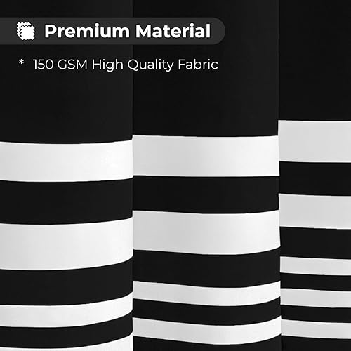 Miniatura 2 de Seasonwood Cortina de ducha beige y blanca con borlas, 72 x 72 pulgadas, cortinas de ducha neutras para baño, cortina de ducha moderna a rayas