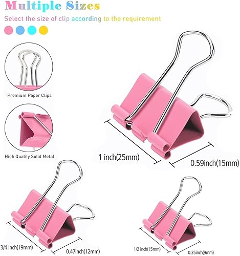 Miniatura 2 de Clips para carpetas de varios tamaños, paquete de 82, multicolor, mini, pequeño, mediano, clips de papel para carpeta, abrazadera plegable,