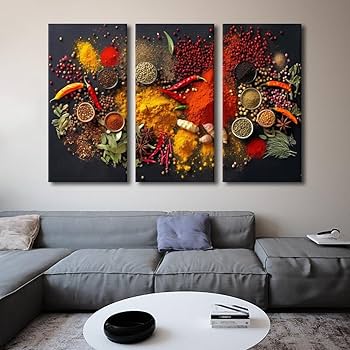 Aromatic Spices Wall Art　ビンテージ　アート Amazon.com: 3 Pieces Food Spice Framed Wall Art Spices and Herbs
