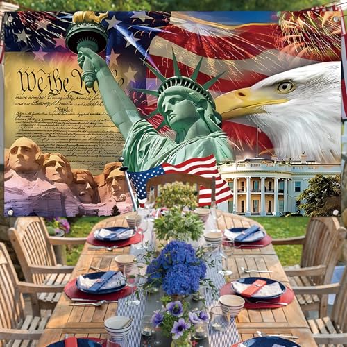 Image of Red White and Blue American Flag Eagle Backdrop Memorial Day Banner 4th of July Fourth of July Veterans Day Patriotic Party Decoration and Supplies for Home