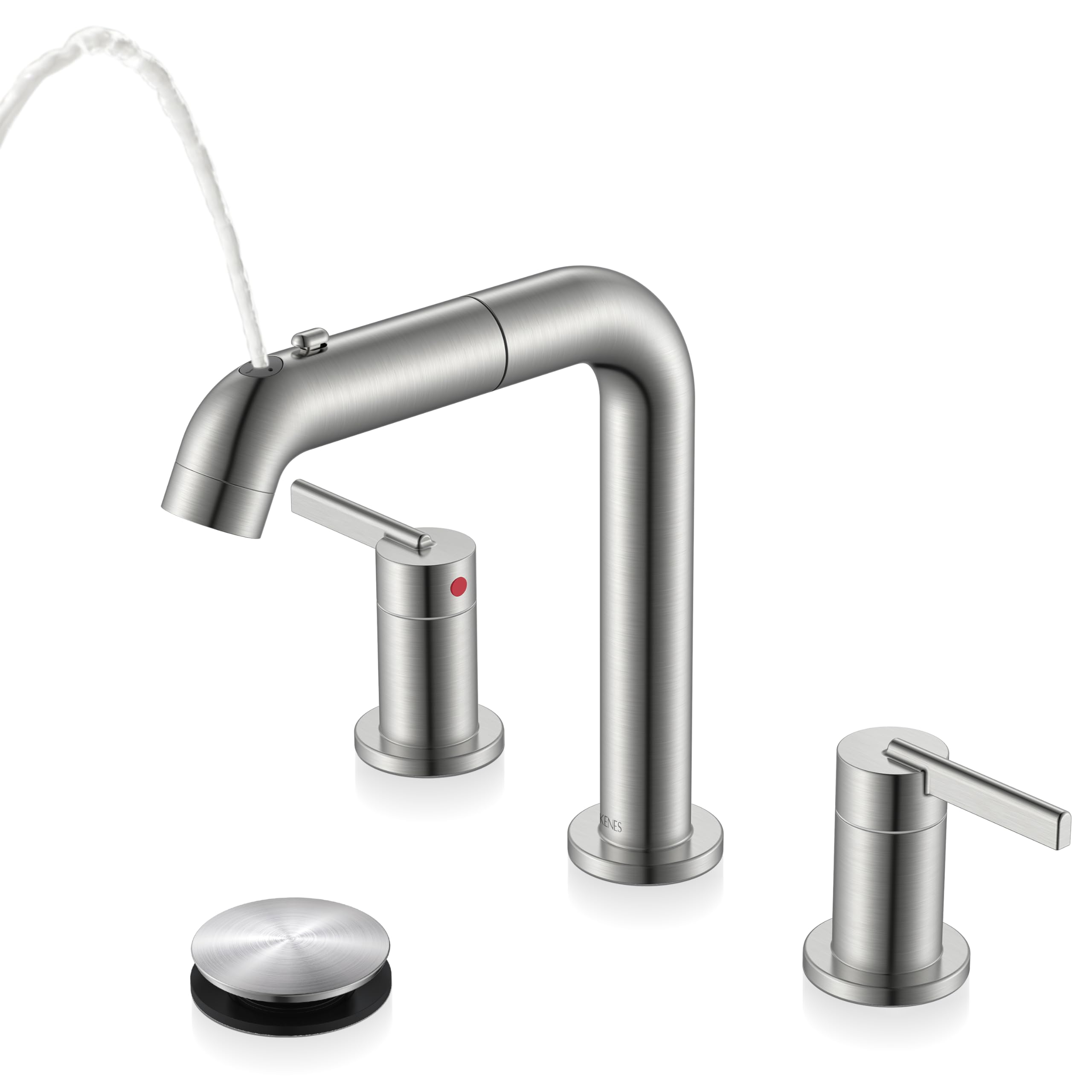 KENES Widespread Bathroom Faucet with Sprayer Brushed Nickel