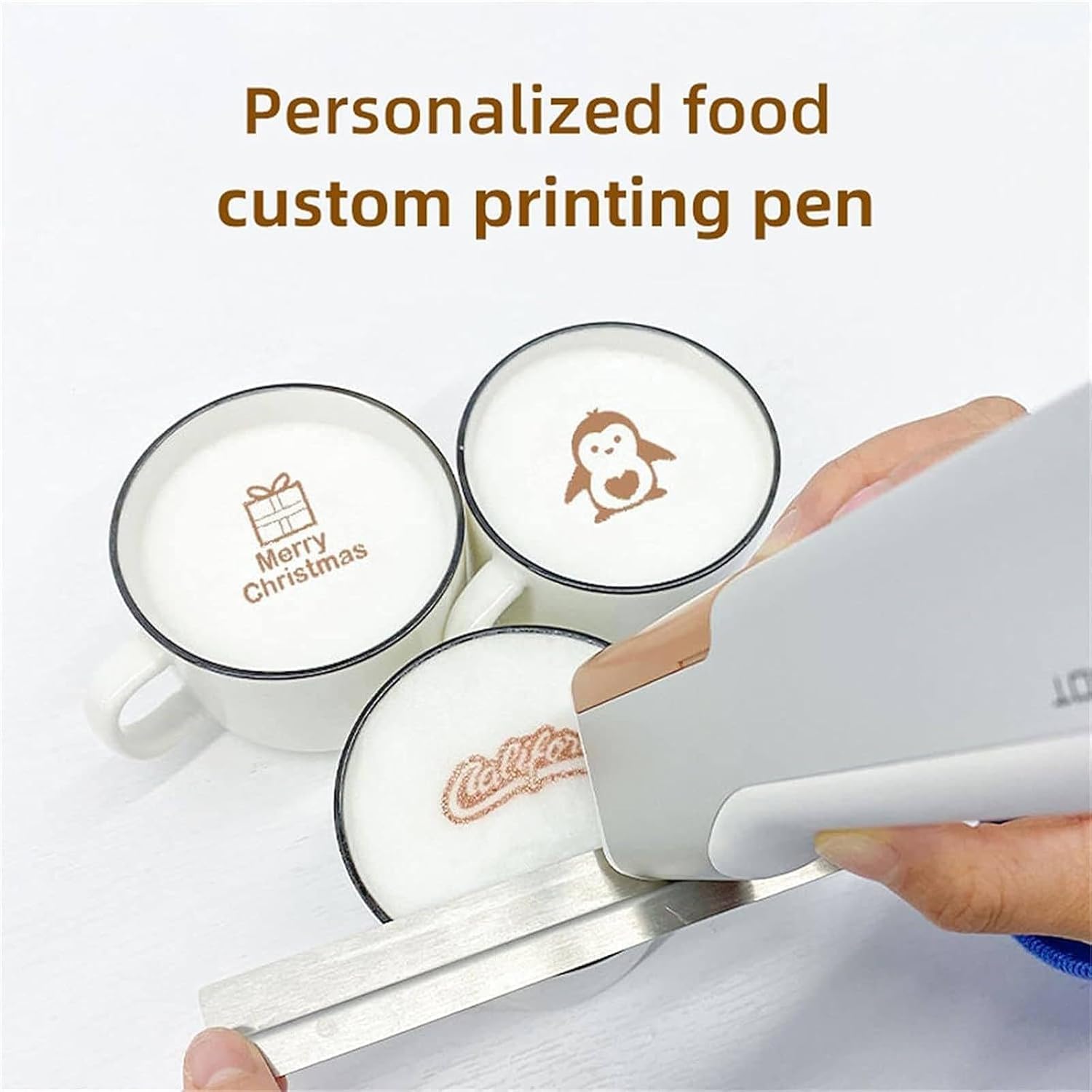 Stampante alimentare alimentare portatile wireless per torte, caffè, latte art, dessert e fai da te, stampa fotografica digitale a getto d'inchiostro, design leggero con cartucce di inchiostro marrone