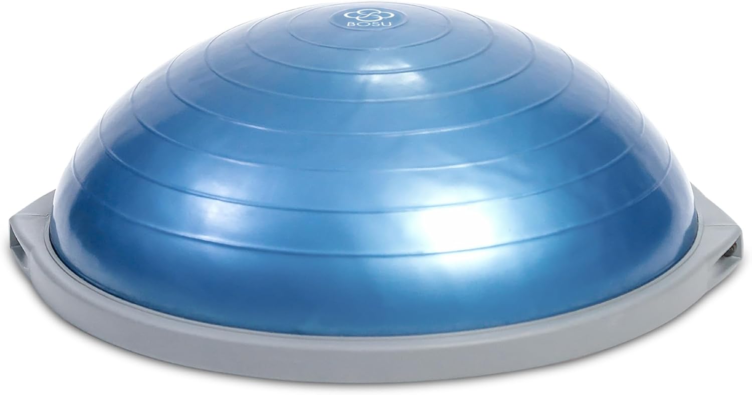 Bosu Pro Multi Functional Home Gym Full Body Balance Strength Trainer Ball Equipment with Guided Workouts and Pump Blue/Gray