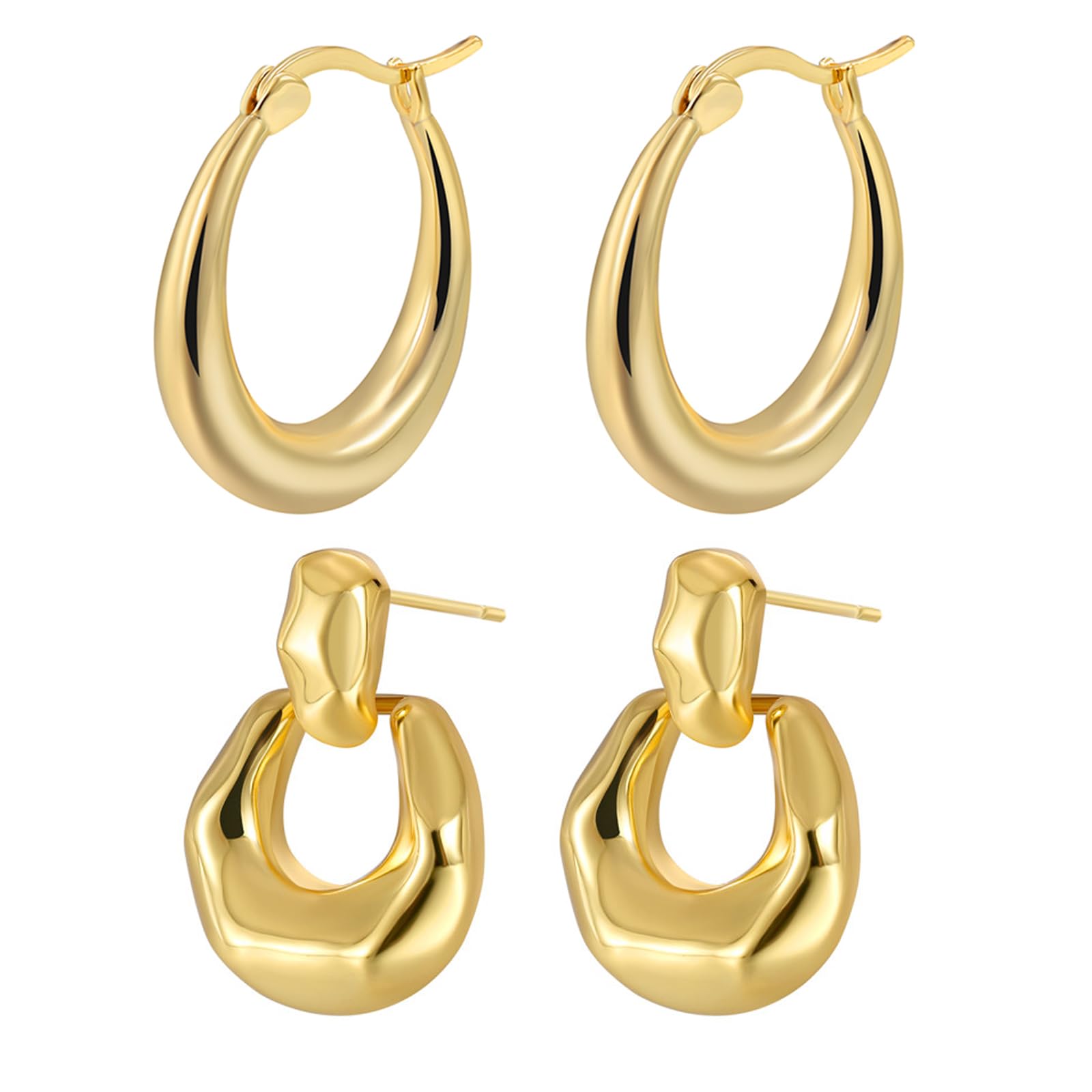 AICTATH 18K Real Gold Plated Chunky Hoop Earrings for women Lightweight Small Open Hoopes 925 Sterling Silver Post, Copper, goldstone