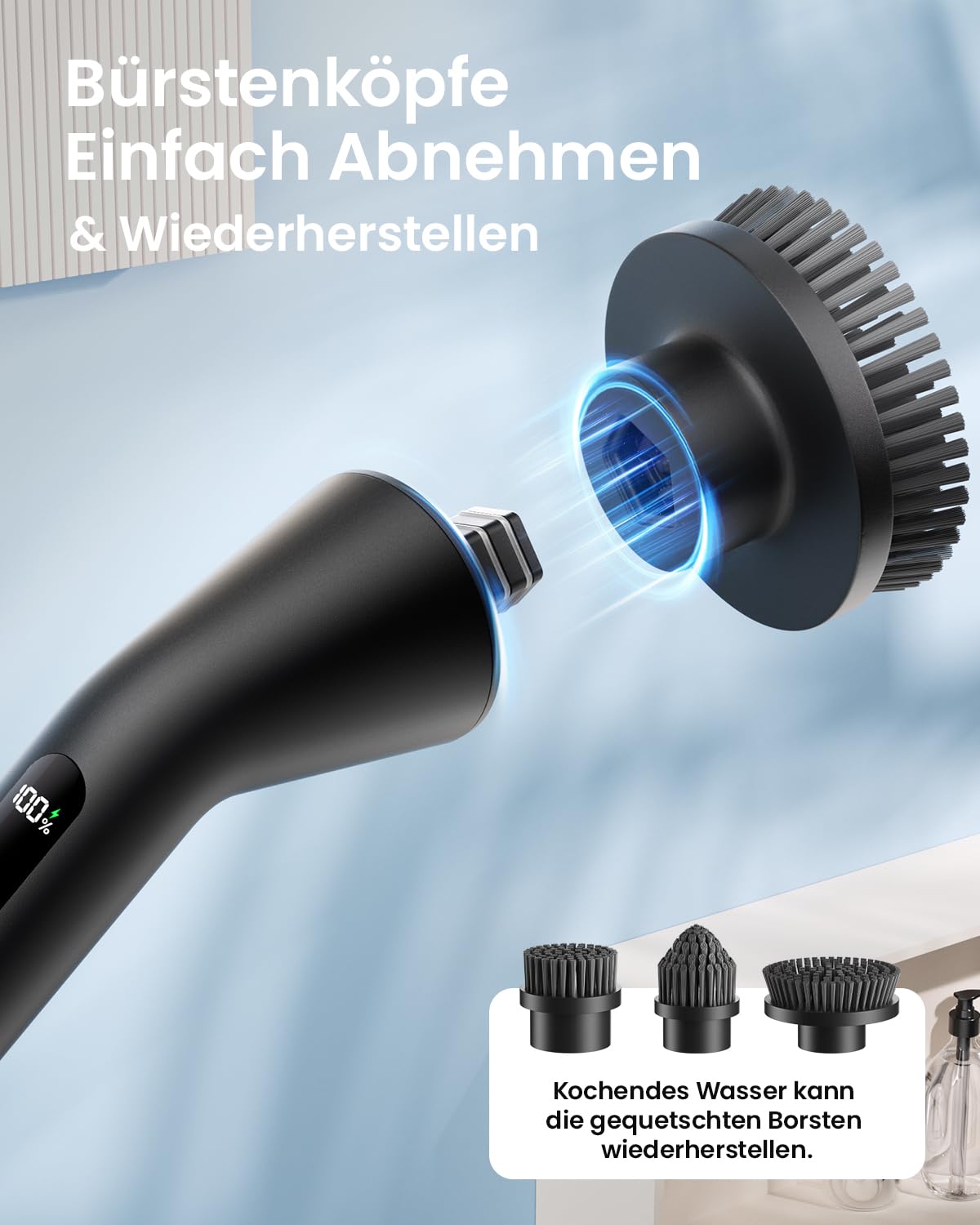 Leebein Elektrische Reinigungsbürste, 2026 Neues Spin Scrubber, IPX7 Wasserdichter und 7 Bürstenköpfen, Ausziehbarem Langem Griff und 2 Geschwindigkeiten, Schrubber für Badezimmer, Boden, Küche