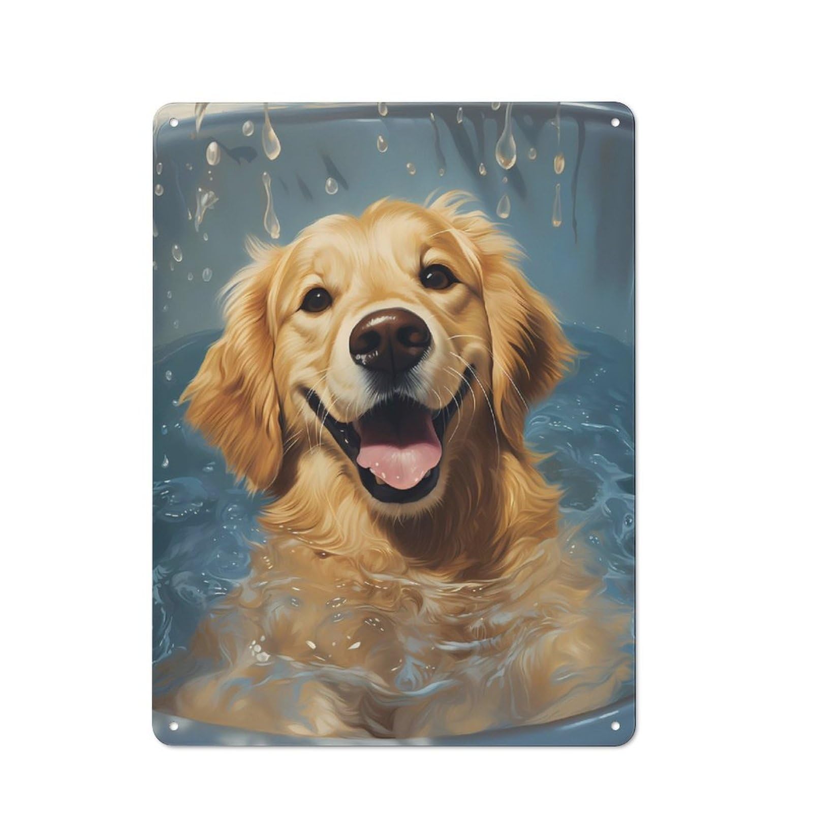 Junmoney Golden Retriever Pool Dog Vintage Metal Plaque 40X30cm For Dining Room Or Kitchen, For Home Decor Collectors Refreshing A Room In Autumn