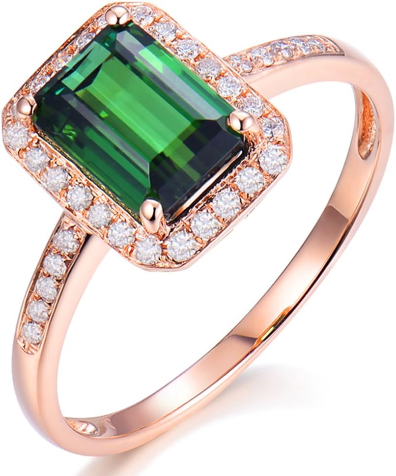 14k Rose Gold Natural Pink Green Tourmaline Diamonds Ring Engagement Wedding for Women Promotion