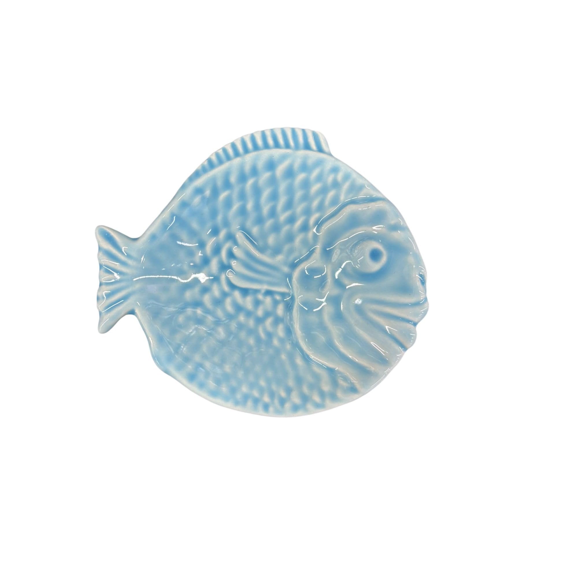 Bandeja de pez de cerámica azul claro ideal para decorar mesas de salón
