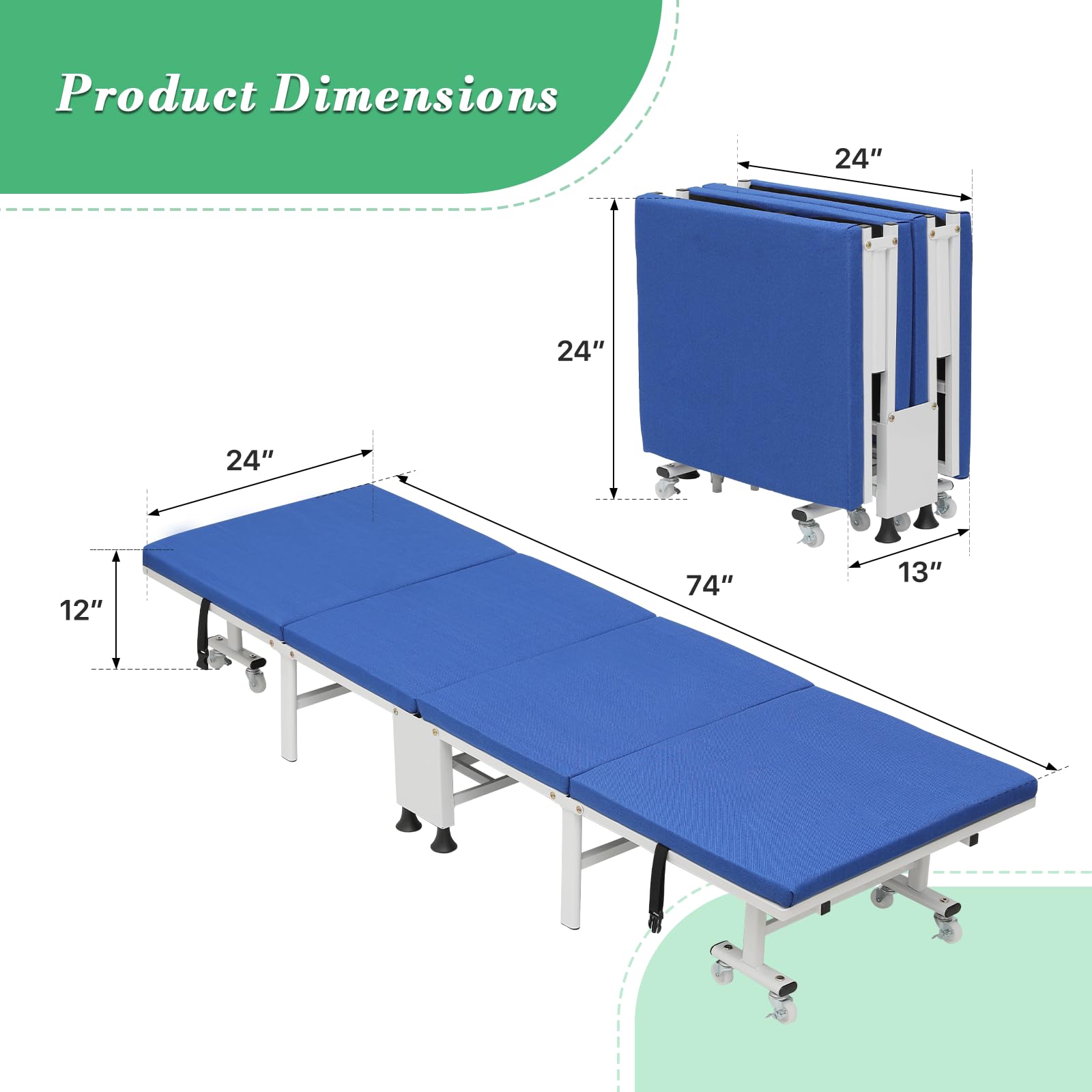 Athena Collection Cot for Adult Sleeping with Comfortable Mattress, Portable Folding Cot Bed with Wheel for Move Easily Space Saving Bed for Outdoor Patio Camping Travel Office Nap Support 330lbs