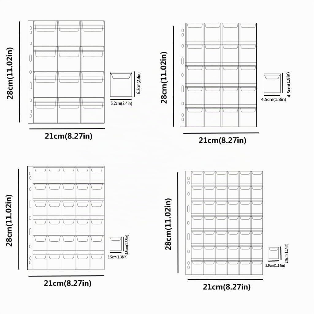 Album per collezione di monete con custodia, 4 dimensioni assortite di tasche, 12 pagine, album per monete a 4 anelli, 24,4 x 30 cm, BC01 Uncle Paul