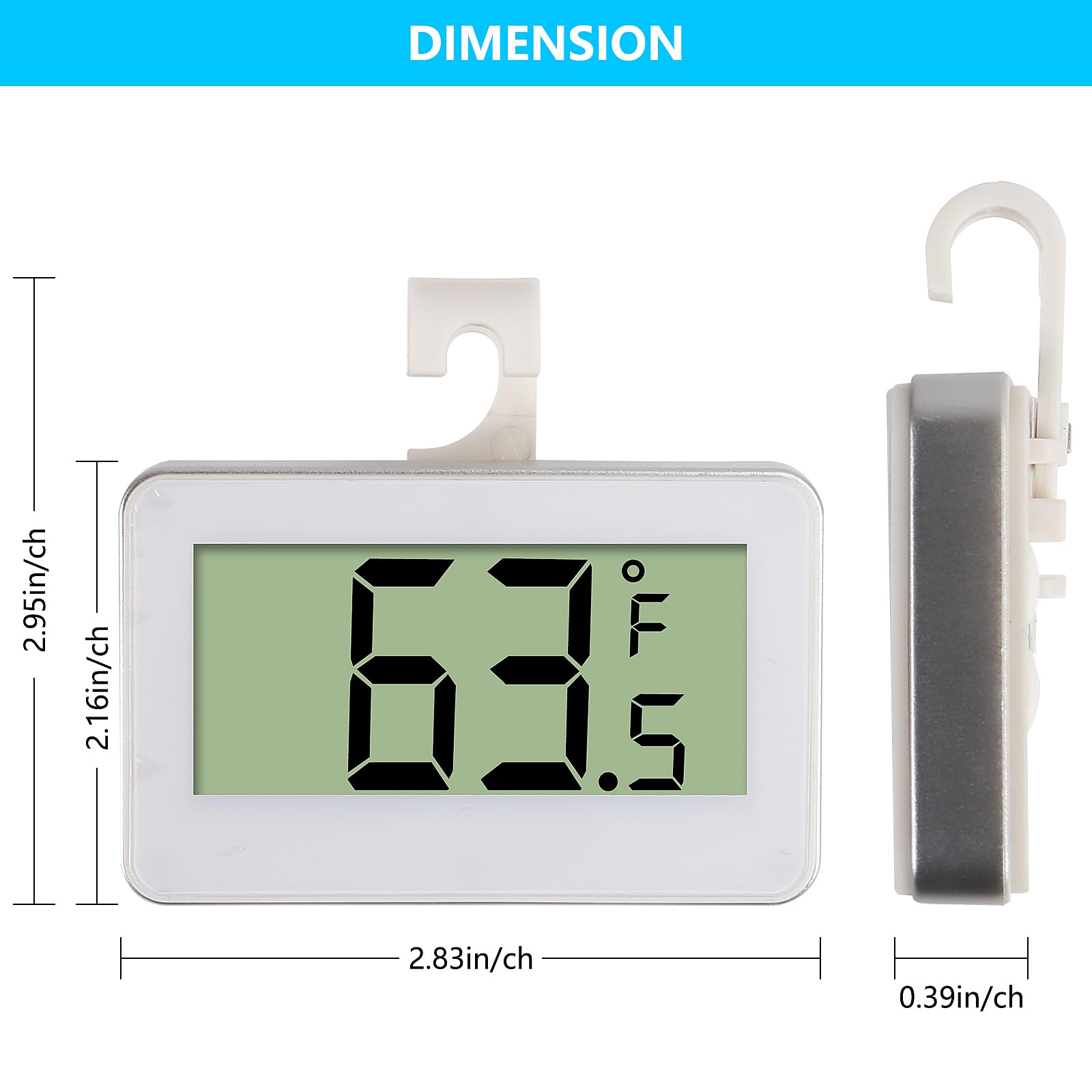 JUZITAO 4PCS Refrigerator Fridge Thermometer Digital Freezer Room Thermometer Waterproof Indoor Thermometer with Hook, Large LCD Display White