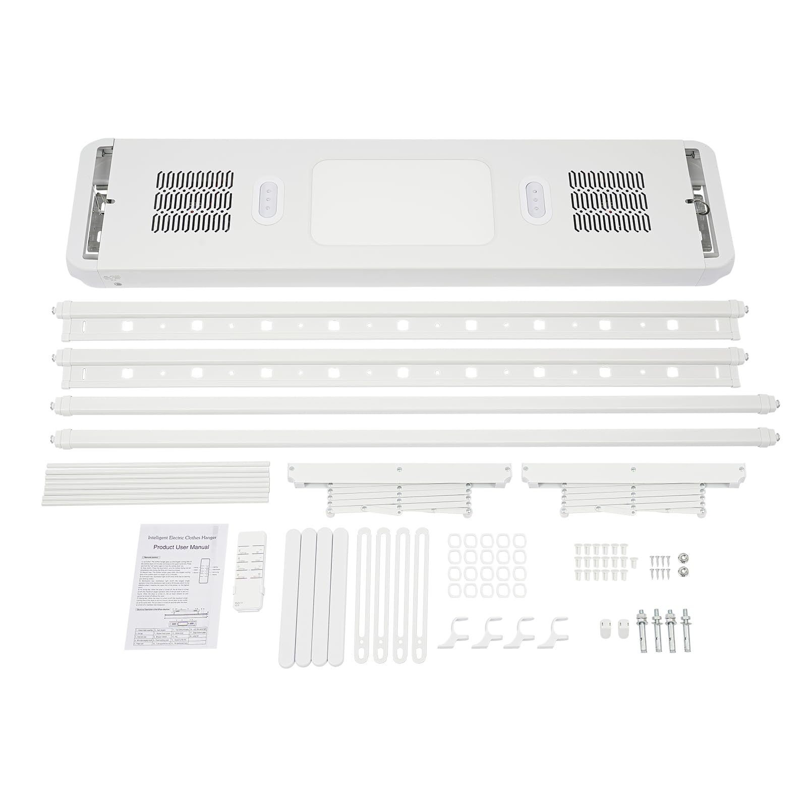 Séchoir à linge électrique de plafond avec télécommande - Lumière LED - 130-215 cm - Télescopique - Charge maximale : 35 kg - Avec ventilateur - Barre télescopique stérilisable - 220 V