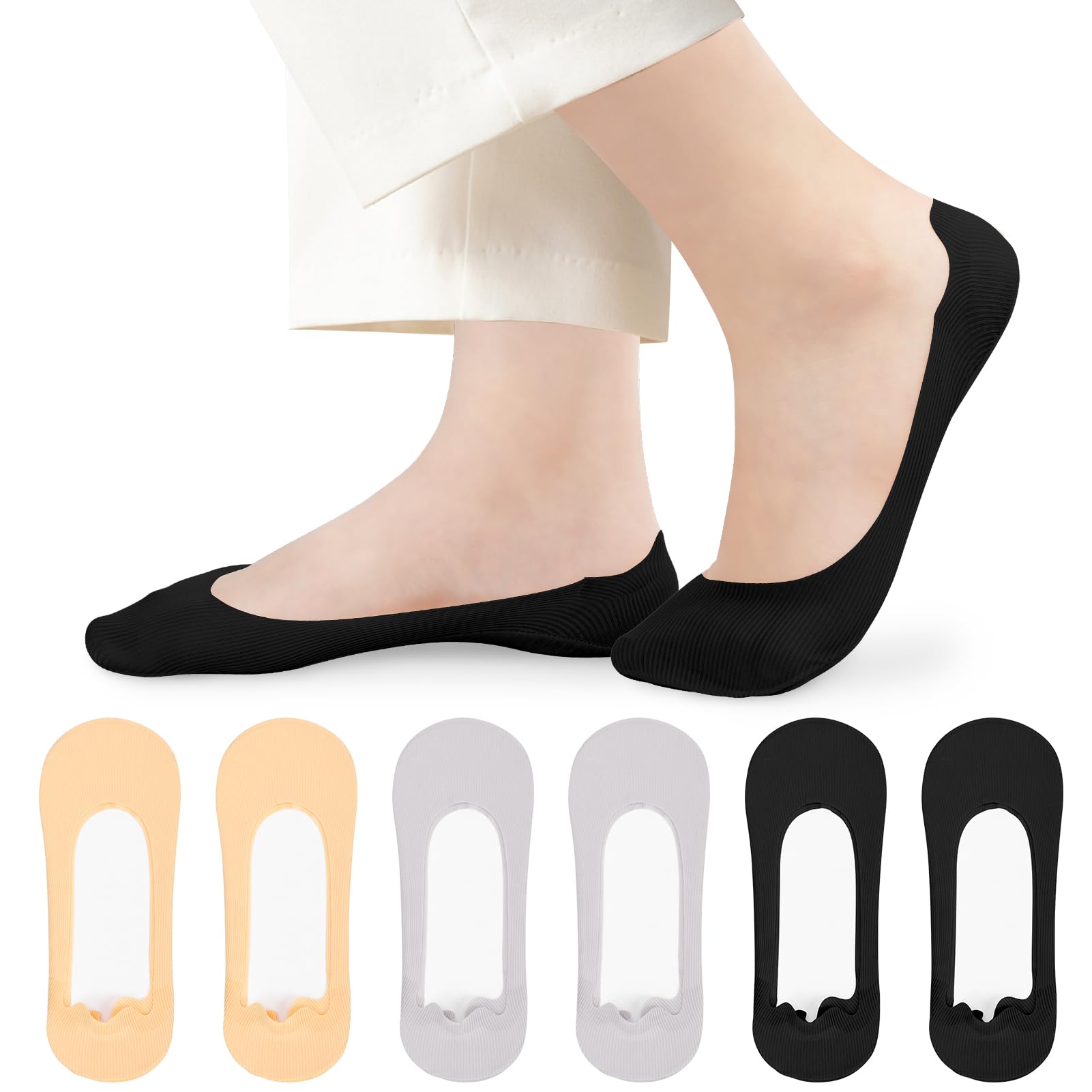 TSHAOUN 6 Paia Calze Fantasmini Donna, di Seta Ghiacciata Calzini Antiscivolo con Striscia di Silicone, Invisibili Traspiranti a Vita Bassa per Scarpe Ginnastica Basse (Multicolor