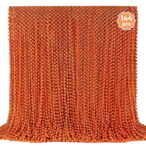 YAXINRUI 144 PCS Orange Bead Necklace Orange Mardi Gras Beads 33 Inch Halloween Beaded Necklace for Mardi Gras Christmas Halloween Festive Events