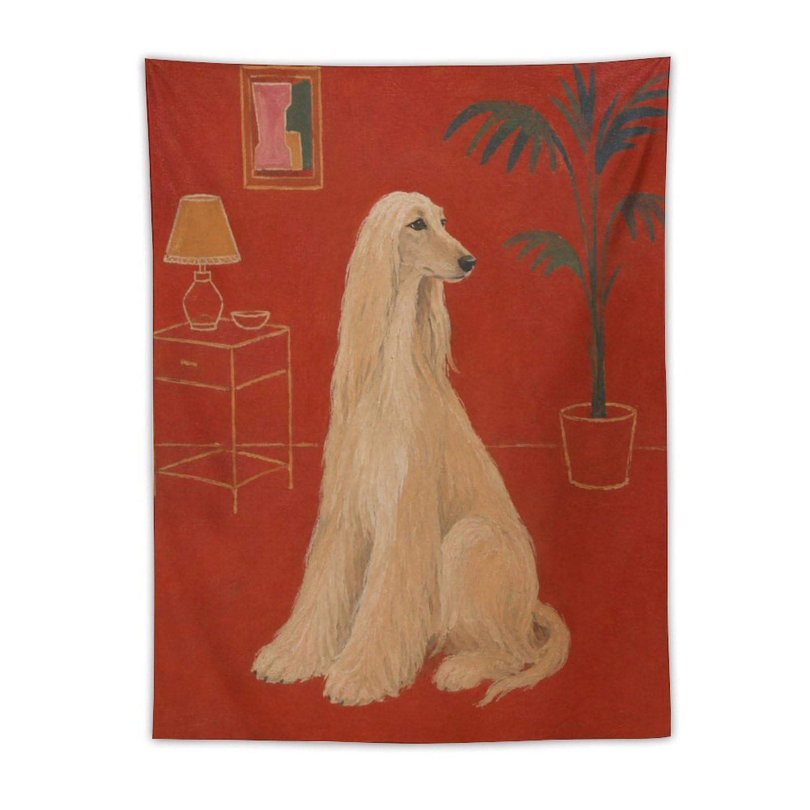 H3B8U2Y5 White Afghan Hound Wall Tapestry, Realistic Illustration, Bed