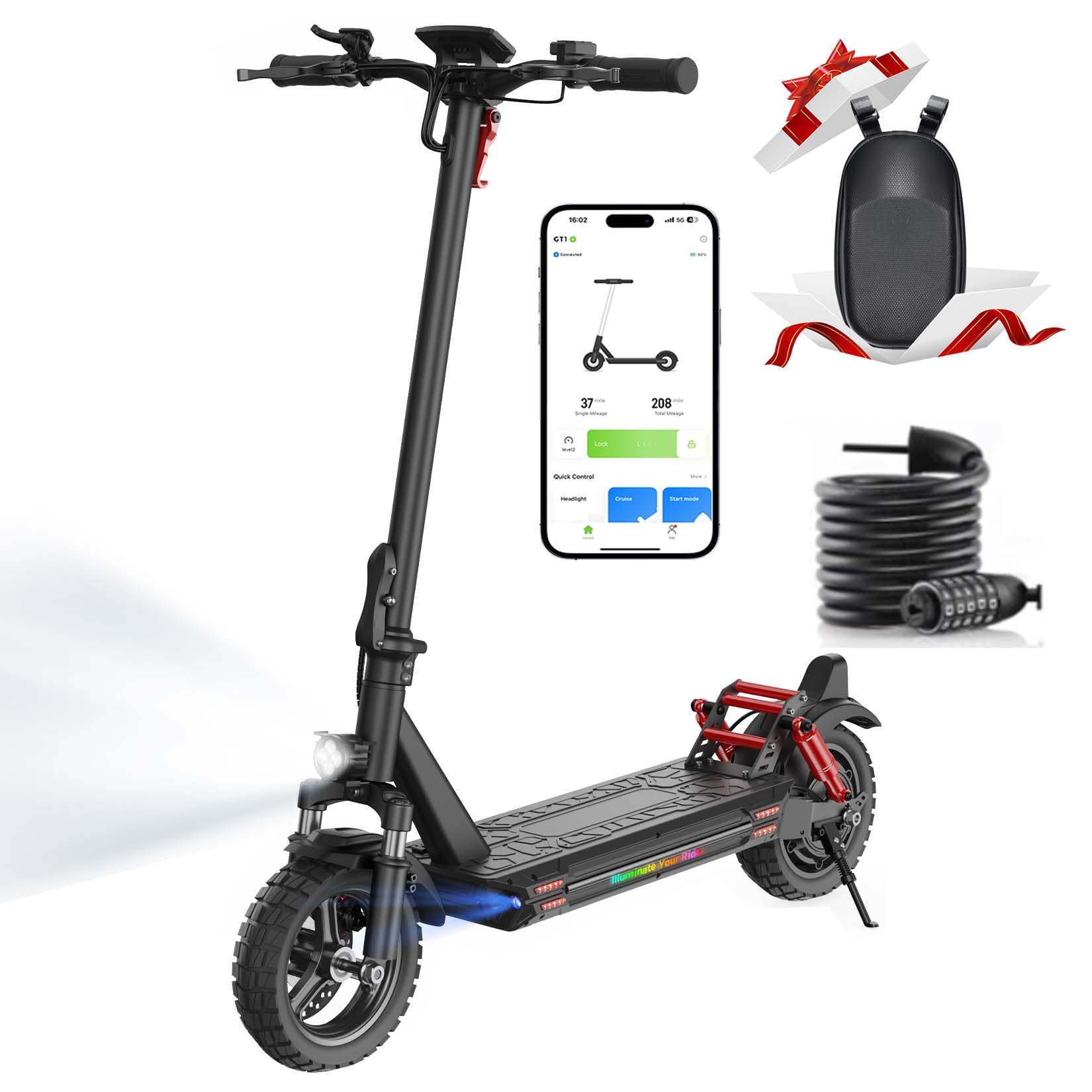 iScooter 10" Patinete Electrico Adultos con Cerraduras Electrónicas, Motor de 8OO, Autonomía 40-45KM, MAX 25 KM/H, Control App, Scooter Eléctrico Adulto Plegable, Carga 150 kg, Bolsa