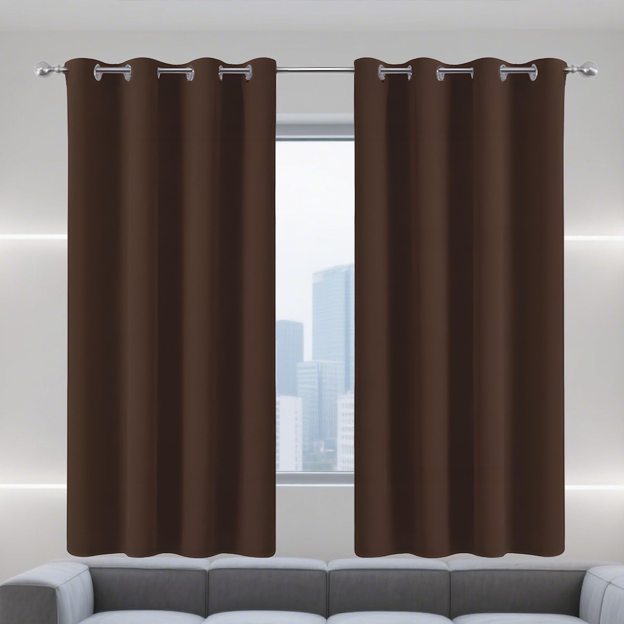 Rideau occultant 158 x 211 cm en polyester marron à oeillets