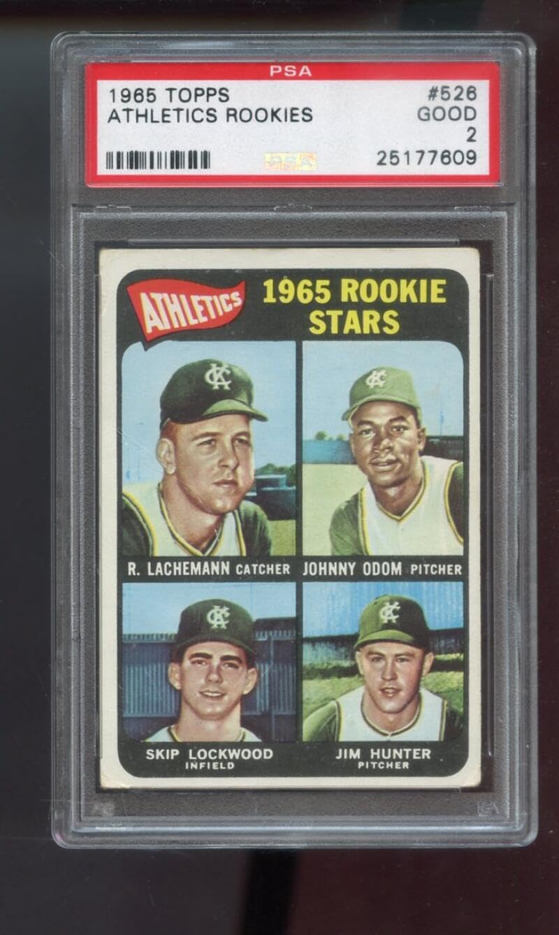 1965 Topps #526 Athletics Rookie Stars Jim Hunter ROOKIE RC Rene Lachemann Johnny John Odom Skip Lockwood RC PSA 2 Graded Baseball Card MLB A's