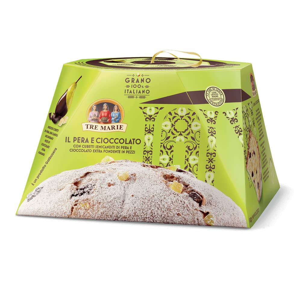 Tre Marie Panettone Pera e Cioccolato Weihnachtskuchen mit kandierten Birnenwürfeln und dunkler Schokolade 930g
