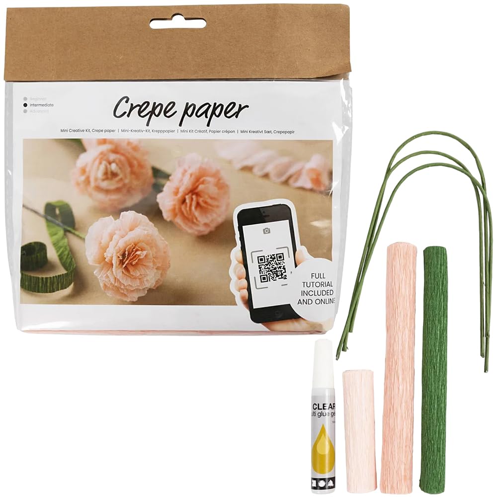 Crafty Capers Pink Crepe Carnations Craft Kit | Paper Flower Making | Makes 3