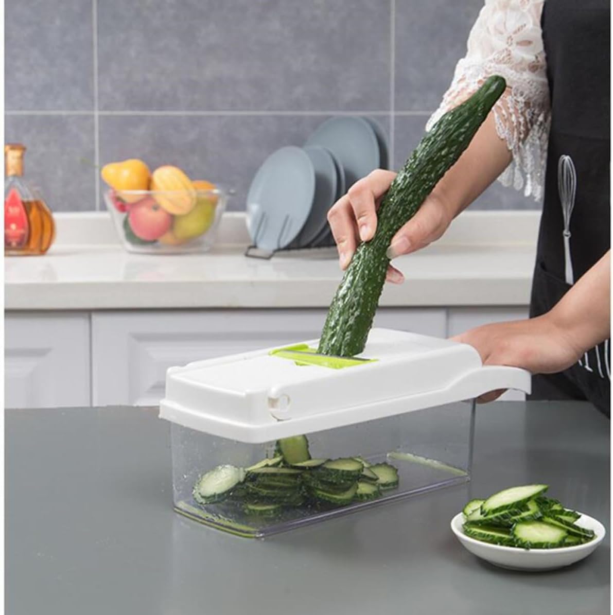 Multi Functional Vegetable Slicer Set with Storage Case, White