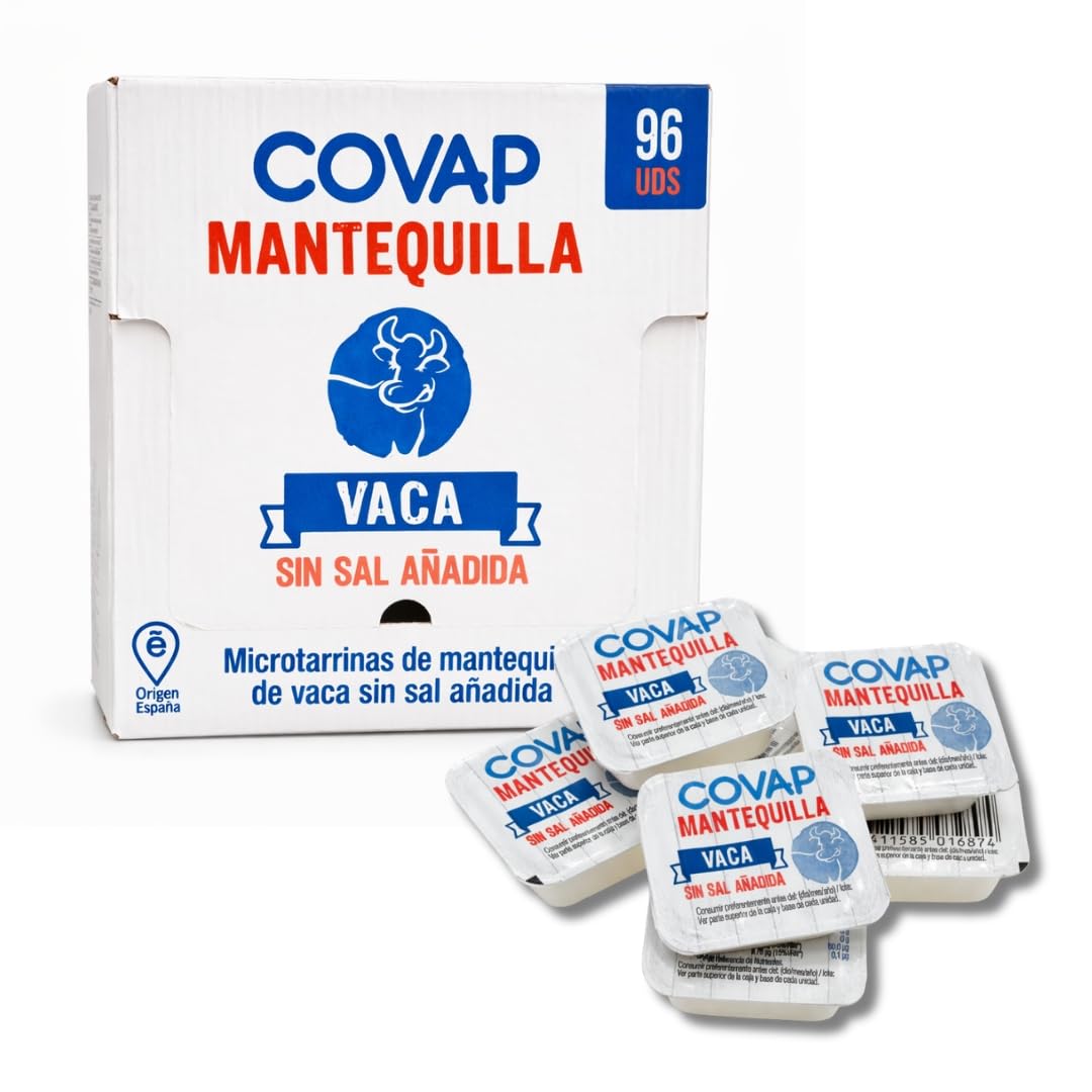 Mantequilla de Vaca Sin Sal Añadida Microtarrinas 96x10 g | Caja Formato Hostelería | Porciones Individuales de Mantequilla Natural | Ideal para Desayunos, Hoteles, Cafeterías y Catering