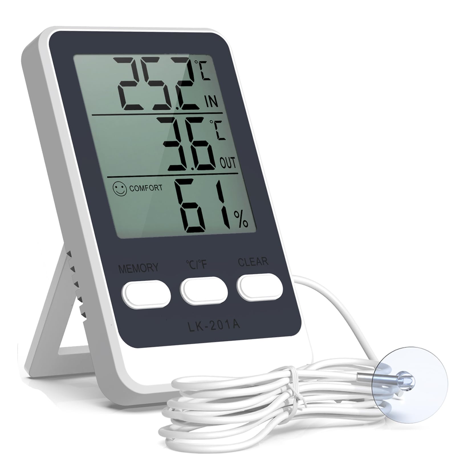 Brifit Digital Kühlschrankthermometer mit 1.5M Wasserdichter Sonde, Thermometer Hygrometer mit MIN/MAX Aufzeichnen, Thermometer mit fühler für Refrigerator, Freezer, Aquarium, Gewächshaus, Labor