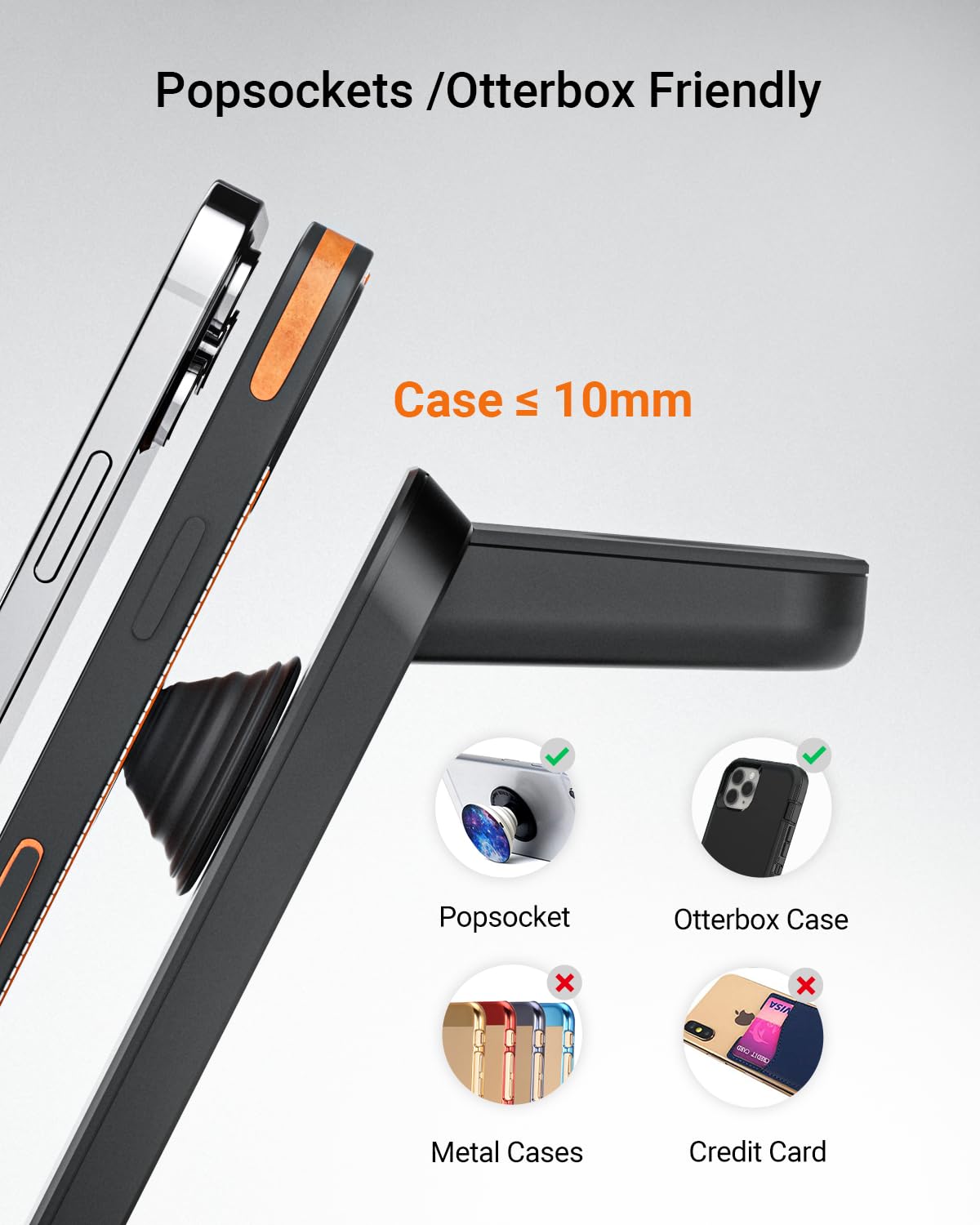 Wireless Charger for Thick Cases of 10MM/Otterbox/Popsocket Compatible, 3 in 1 Charging Dock for iPhone 16 15 14 13 12 Pro Max, Charging Station for Multiple Devices for Apple Watch/AirPods