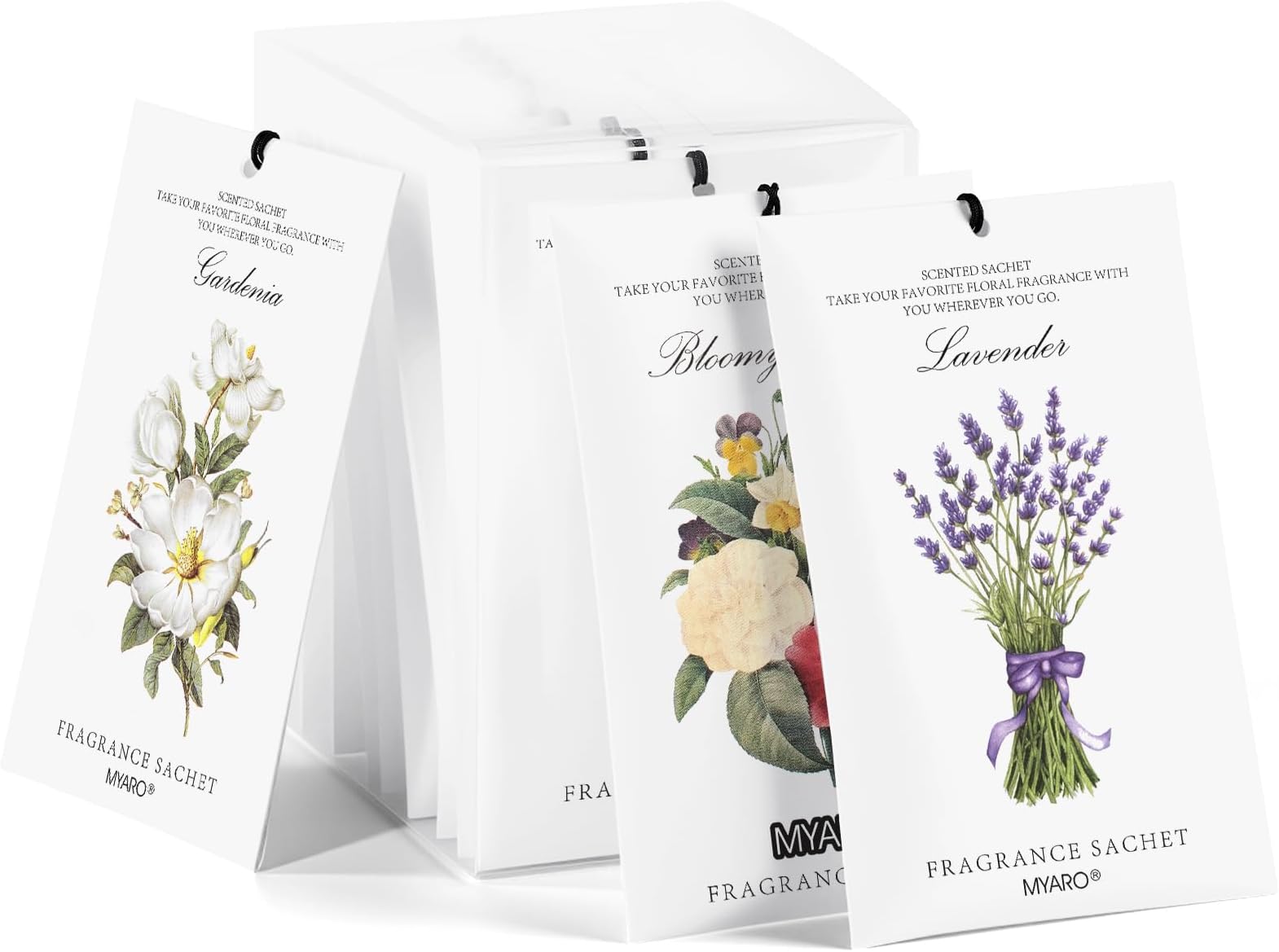 MYARO 12 Packs Scented Sachets for Drawer and Closet, Long-Lasting Potpourri Bags Closet Air Freshener Home Fragrance Sachet 3 Scents Options- Lavender, Bloomy Flower, Gardenia