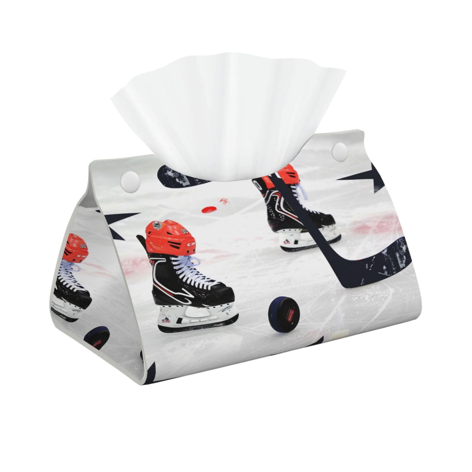 Ice Hockey Pattern Print Tissue Box Cover Foldable Tissue Storage Box Leather Tissue Cube Box Holder for Living Room Bedroom Office Car Home Decor